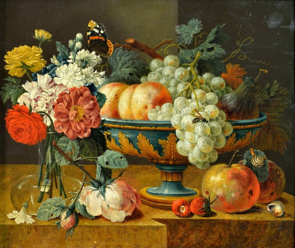 Heem Fruit Bowl With Flowers