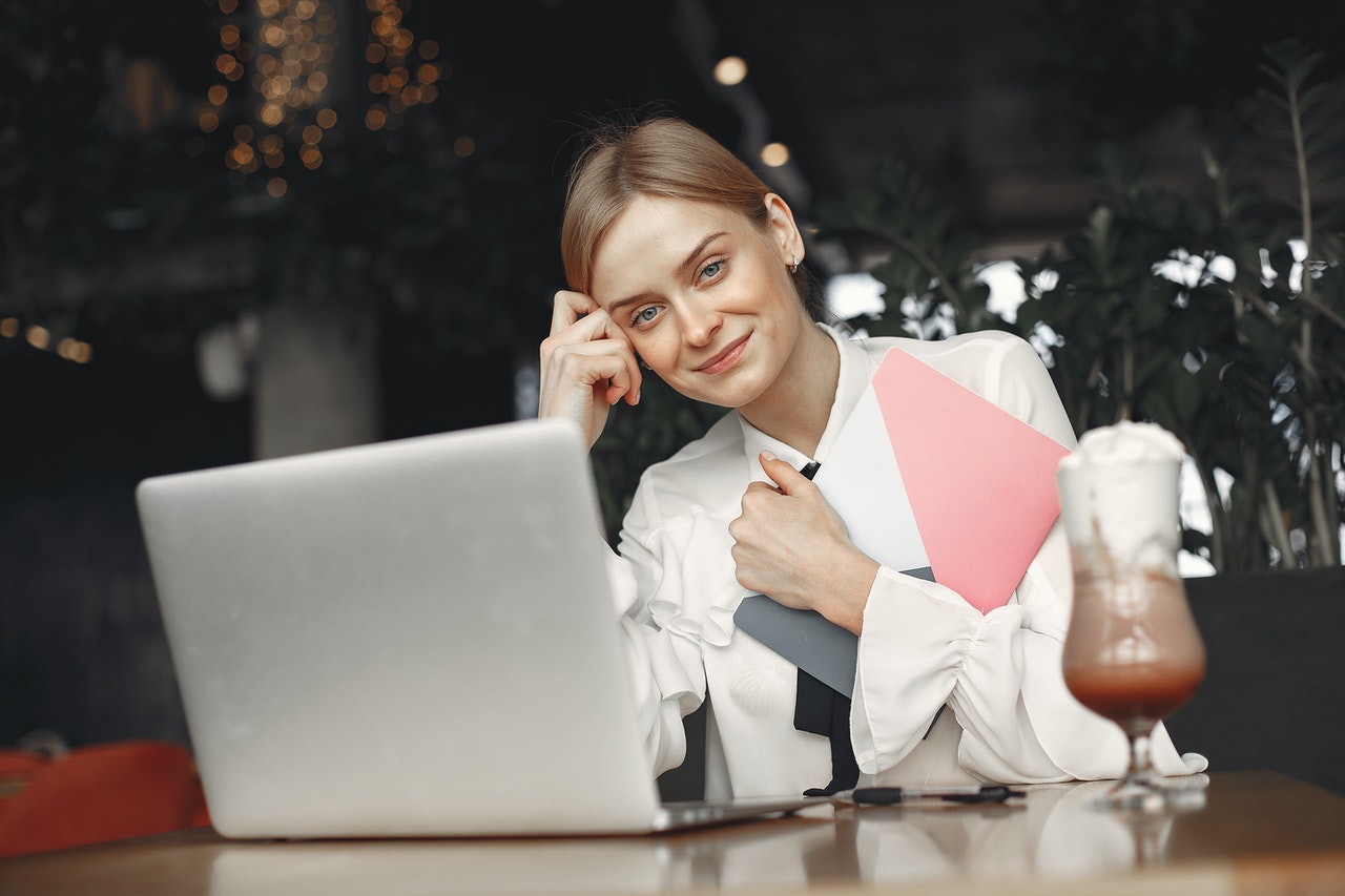 Woman contemplating about her business