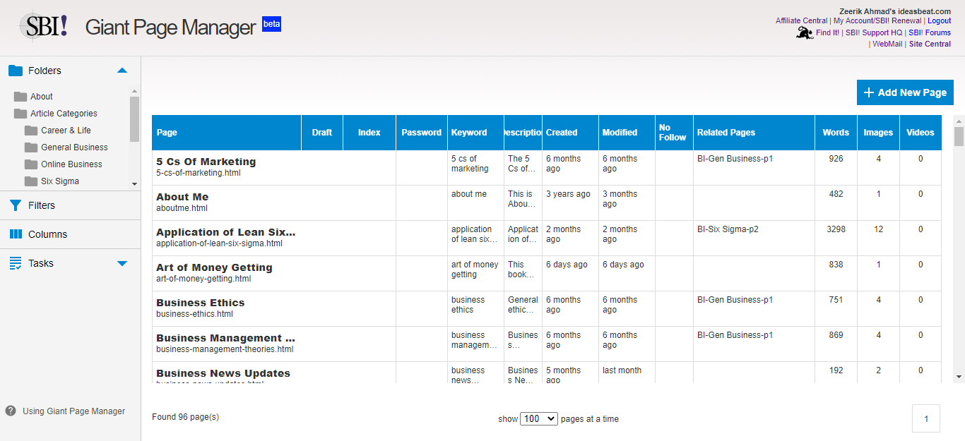 Solo Build It Giant Page Manager