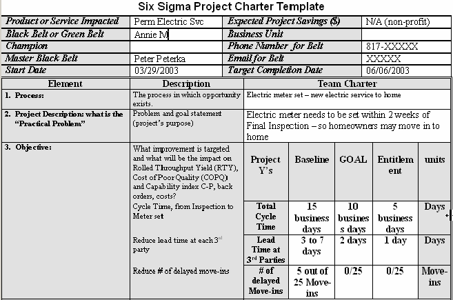 Six Sigma Project Charter Template Example