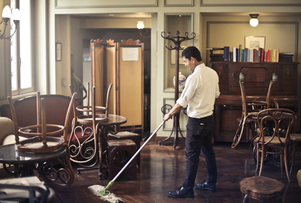 Floor mopping reflecting to maintain the Six Sigma for small business improvements